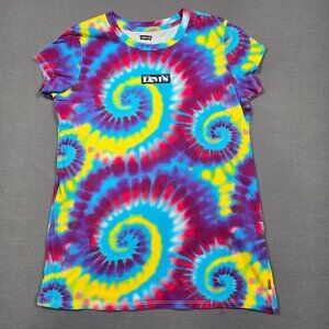 Levis Girls 14/16 Tie-Dye T-Shirt Multicolor Cotton Swirl Pattern Short Sleeves
